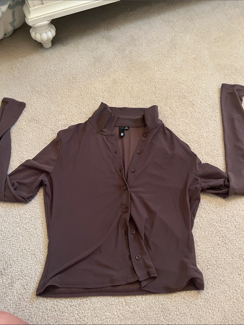 Unbranded Women's Long-Sleeve Button Front Top in Chocolate Brown (Sheer)